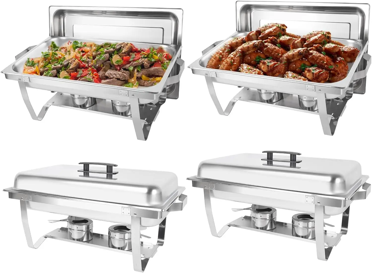 4 Pack Chafing Dish Buffet Set, 8QT Stainless Steel Rectangular Chafers and Buffet Warmer Sets for Catering, with Food & Water P