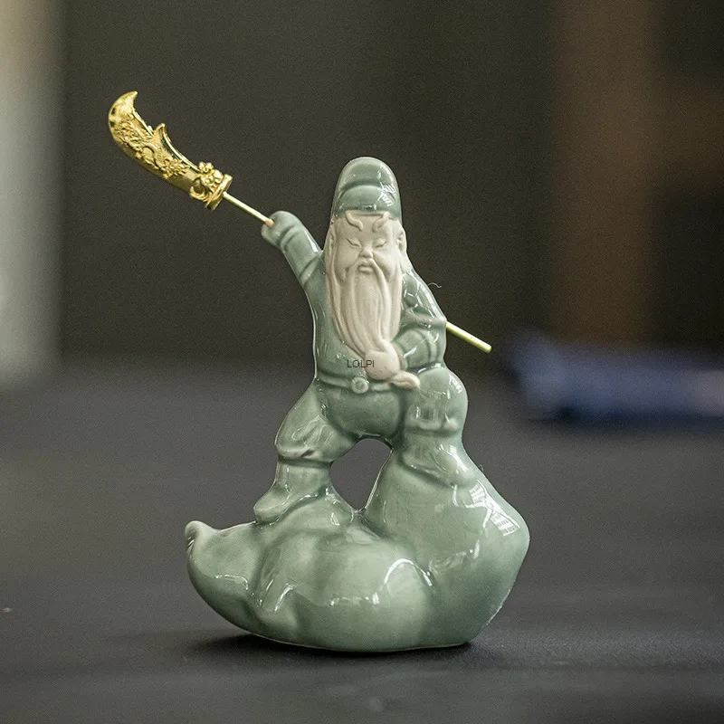 

Guan Gong Figurine Chinese Ceramic Craft Desktop Entrance Decoration Home Indoor Tea Table Small Tea Pet