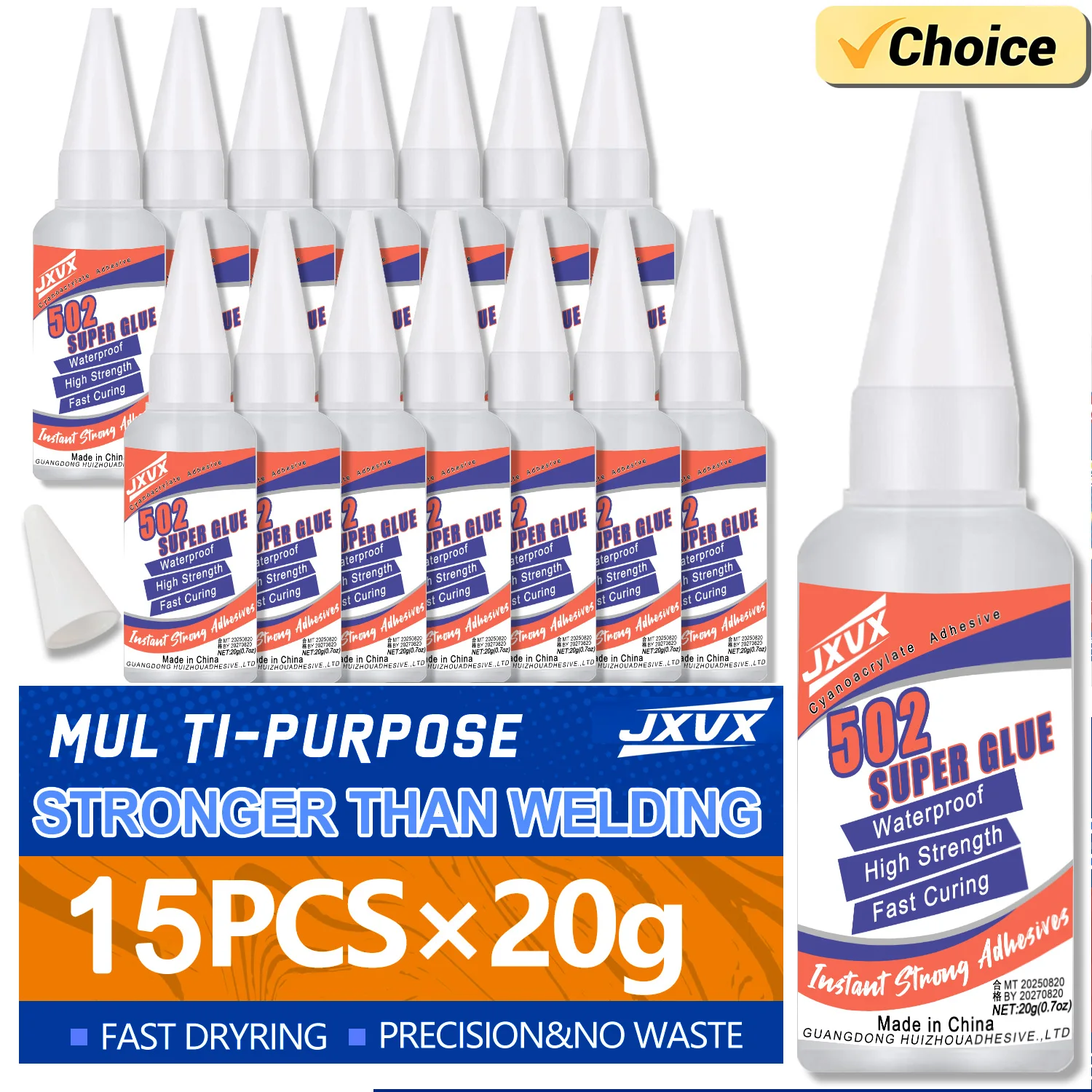 15PCs 502 Super Glue Extra Strong Instant Adhesive 0.7oz, Cyanoacrylate super strong glue sticks all, for Hard Plastics, Crafts, Ceramics, Wood,Frame, Leather, Metal, Strong Bonding Liquid Glue Tool, With dispenser.