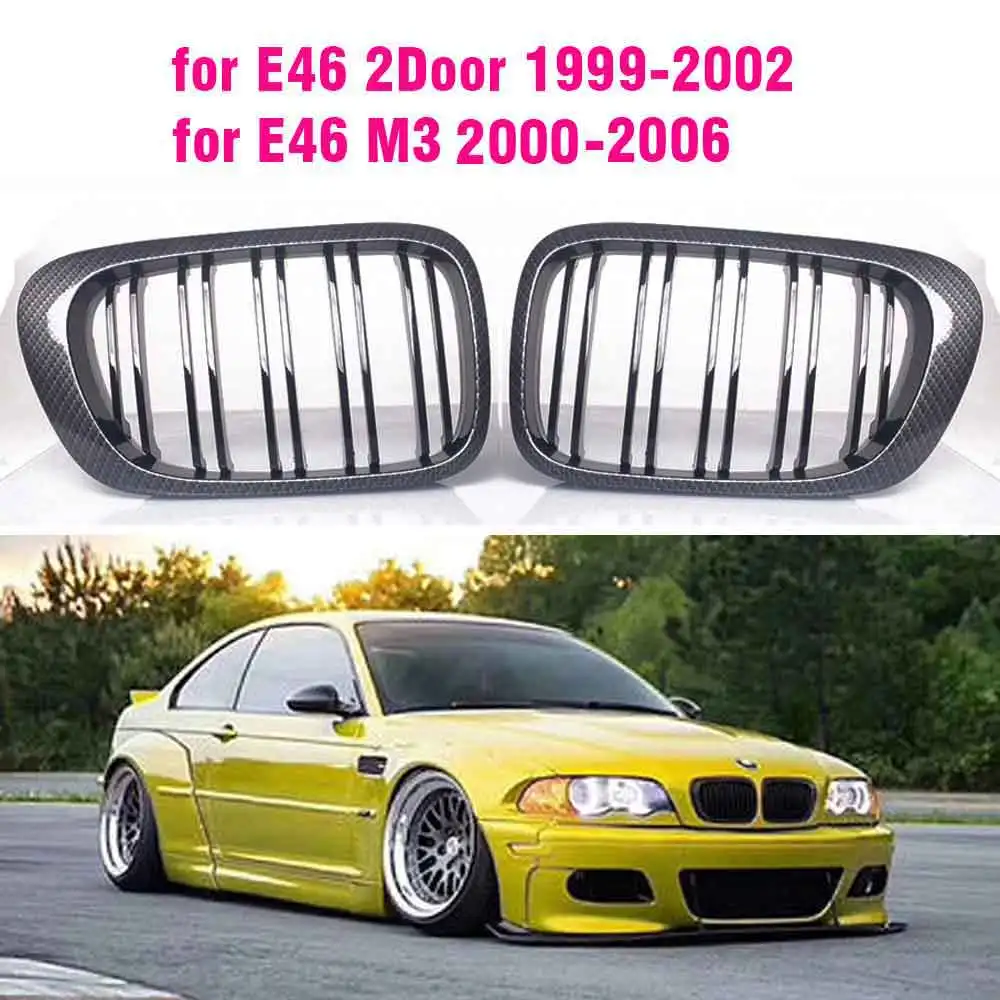 Carbon Fiber Front Hood Kidney Luxury Grill Grille Snap-on For  BMW E46 Coupe Convertible M3 2 Doors 1998 1999 2000 2001 2002