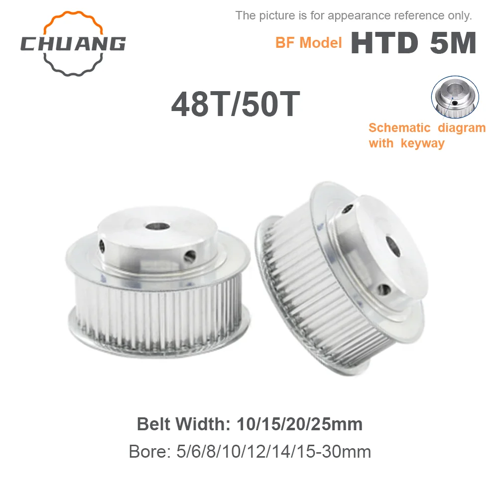 

HTD 5M BF-Type Timing Belt Pulley 48T 50Teeth Keyway Hole 5/6/8/10-30mm For 10/15/20/25mm Wide Belt 48T 50Teeth