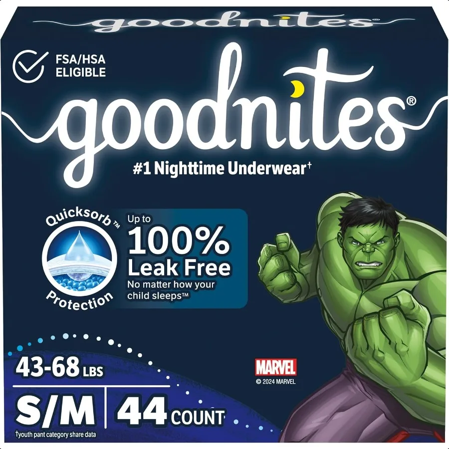 

Goodnites Boys' Nighttime Bedwetting Underwear Size S M 4368 lbs 44 Ct (2 Packs of 22) Packaging May Vary