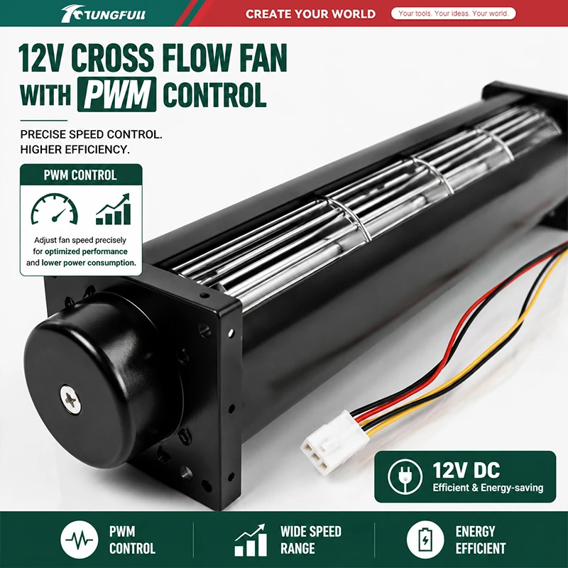 PWM Cross Flow Fan Tangential Blower Long Barrel Roller Fan High Air Volume Cooling Ventilation Fan for Air Conditioner Heater