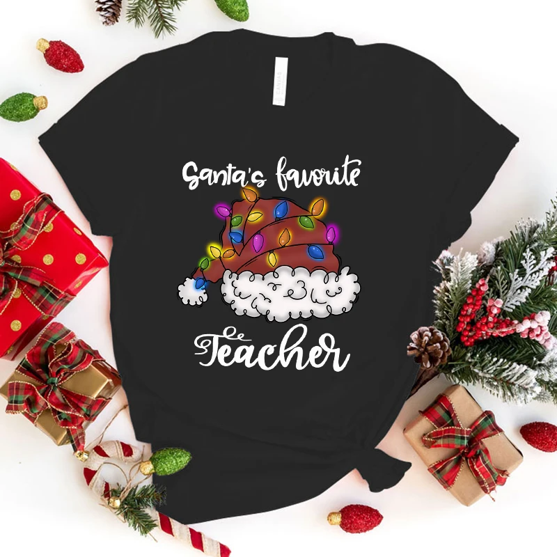 Fashion Unisex T-Shirt Christmas Santa'S Favorite Teacher Print Designed Summer Tops Tees(Premium T-shirt)