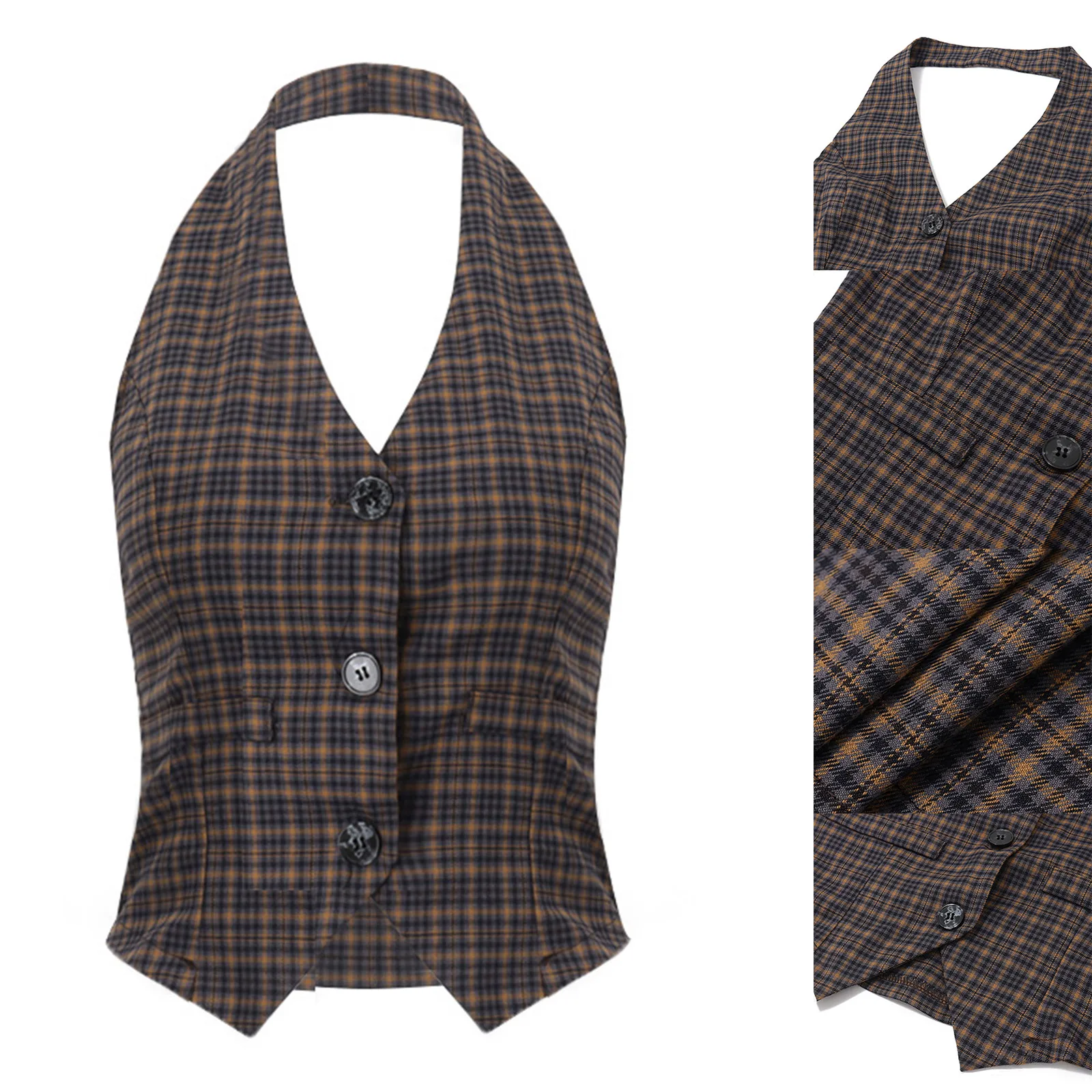 النساء الإناث خمر منقوشة مثير عارية الذراعين القمم الشارع الشهير أكمام صدرية الخامس الرقبة زر أسفل سليم سترة تانك القمم الرسن سترات #2