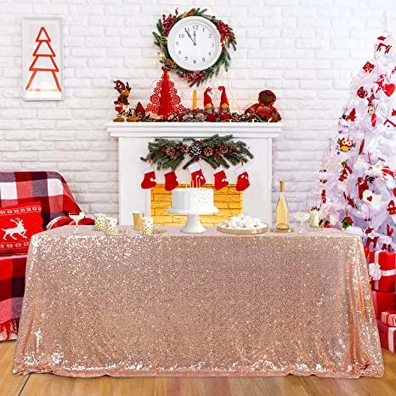 180x120cm Sequin Table Cloth Rectangular Glitter Table Cover  Rose Gold Tablecloth for Wedding Birthday Party Event Home Decor