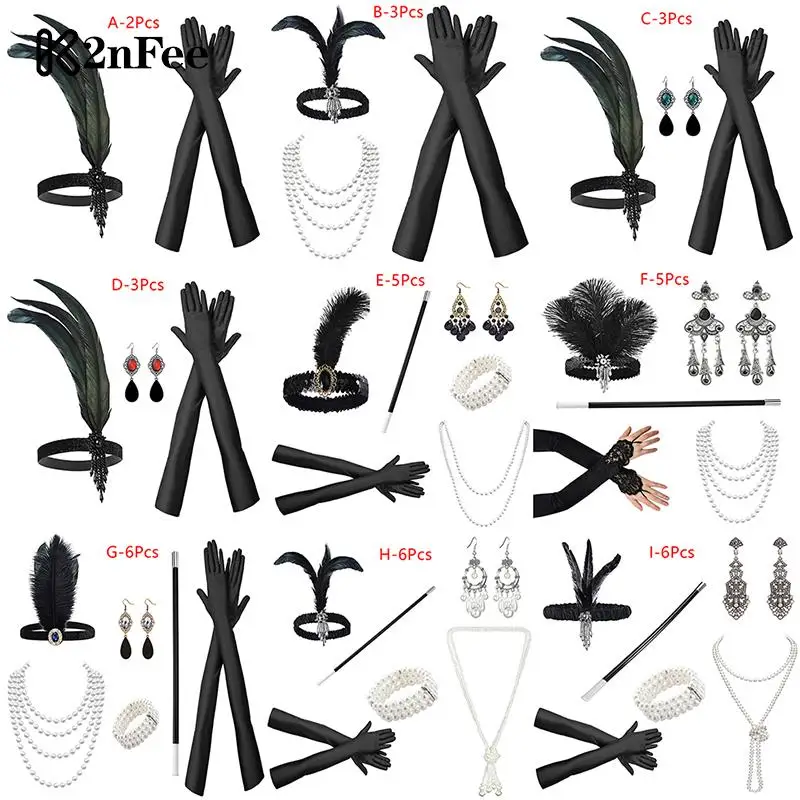 1set 1920er Jahre Cosplay Flapper Halloween Charleston Kostüm schwarz Kopf bedeckung große Gatsby Feder Stirnband 1920s Gatsby Zubehör