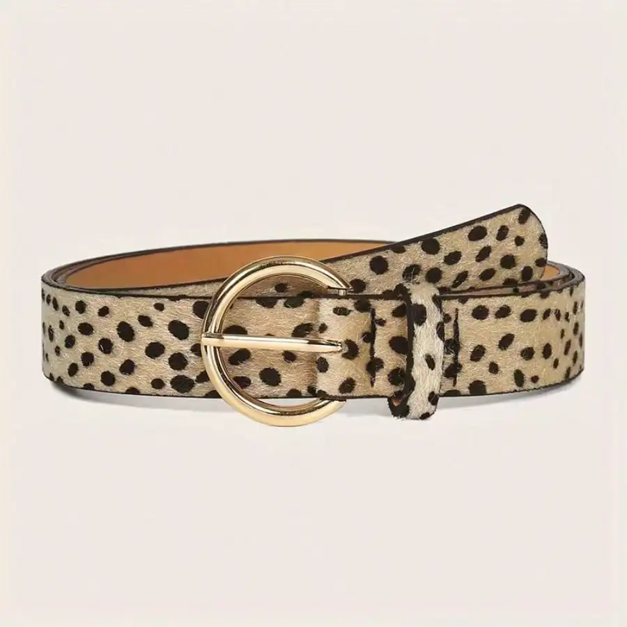 1pc women's vintage spotted leopard print belt, a simple gold round buckle denim dress decorative belt