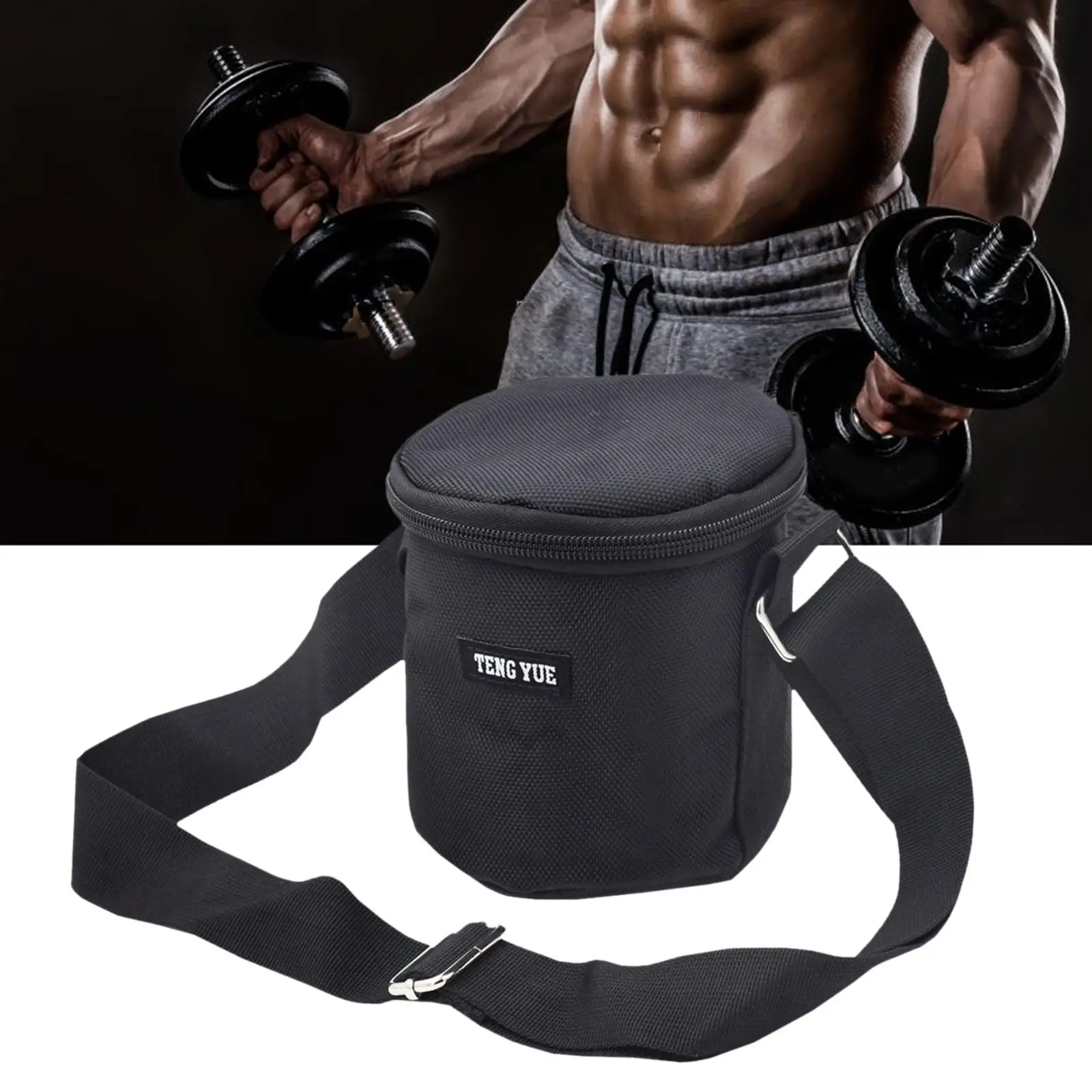 1680D Oxford Cloth Dumbbell Plates Bag Adjustable Strap Black Storage Bag