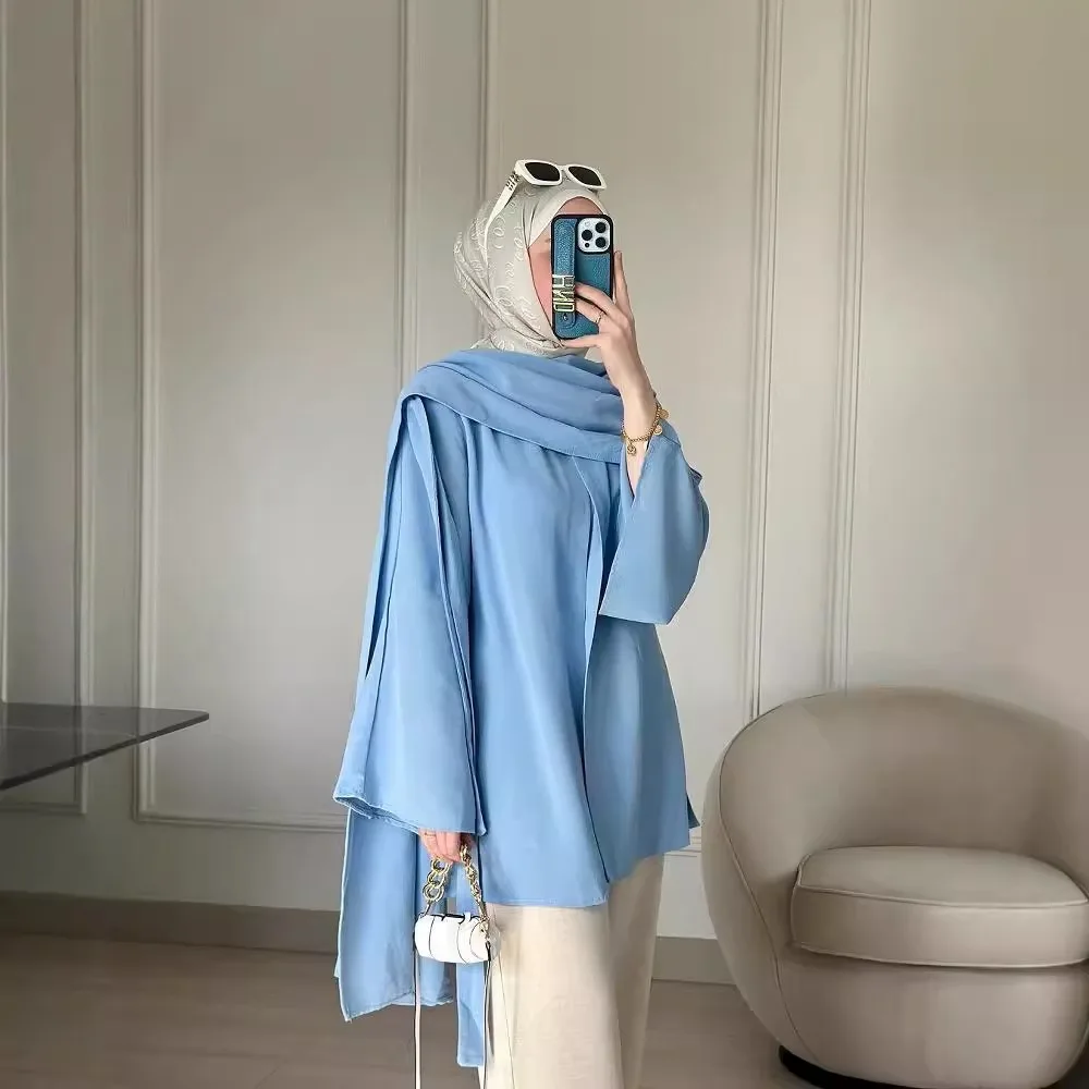 European and American Women's Clothing Arabic Style Fashion Tops Solid Color Inverness Soft and Simple