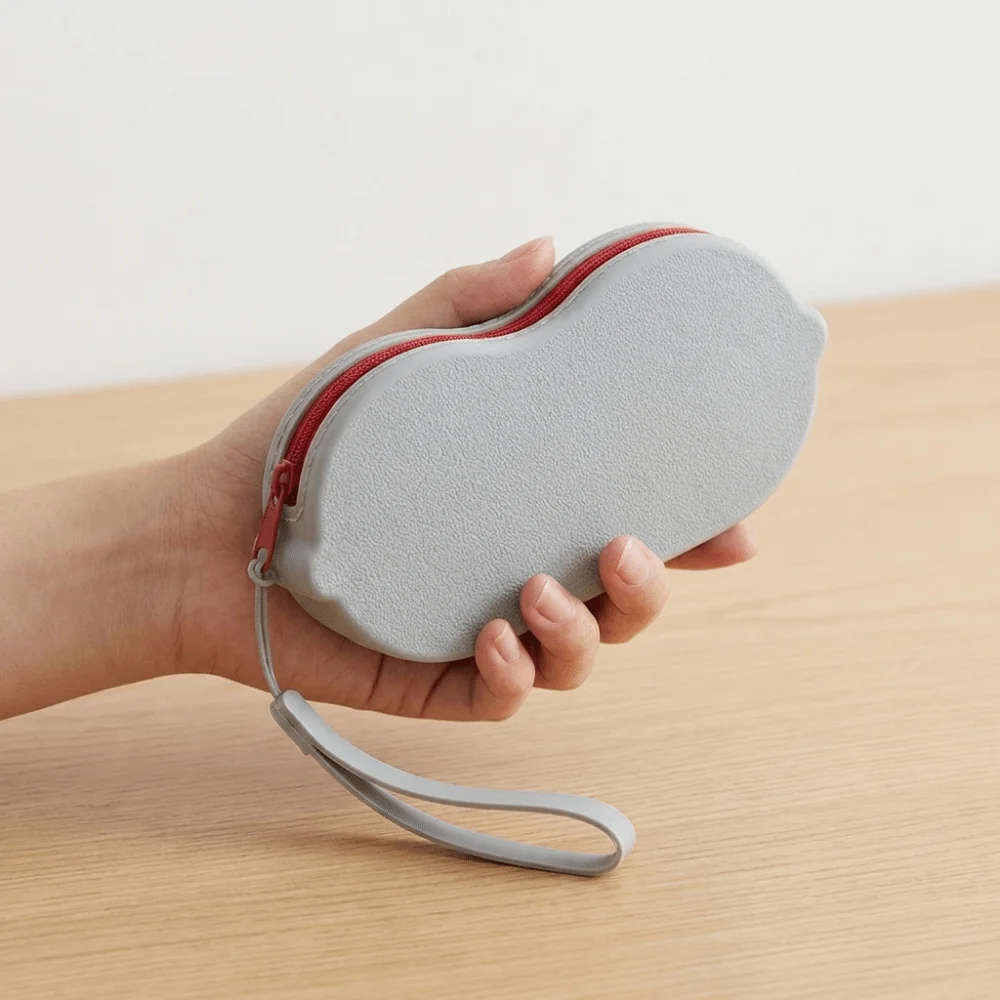 Solid Color Silicone Glasses Bag Shockproof Shell Zipper Closure Sunglasses Case with Lanyard Soft Texture Cosmetic Pouch
