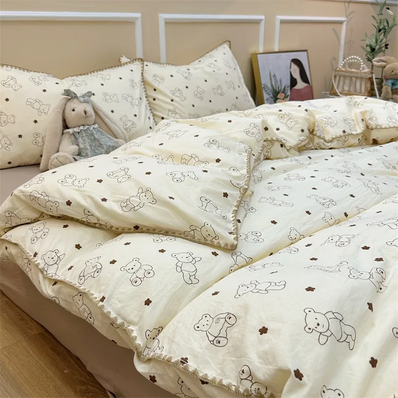 Girly Gouble-Layer Yarn Small Cherry Skin-Friendly Soft Four-Piece Quilt Cover Set Three-Piece Bed Sheet Set