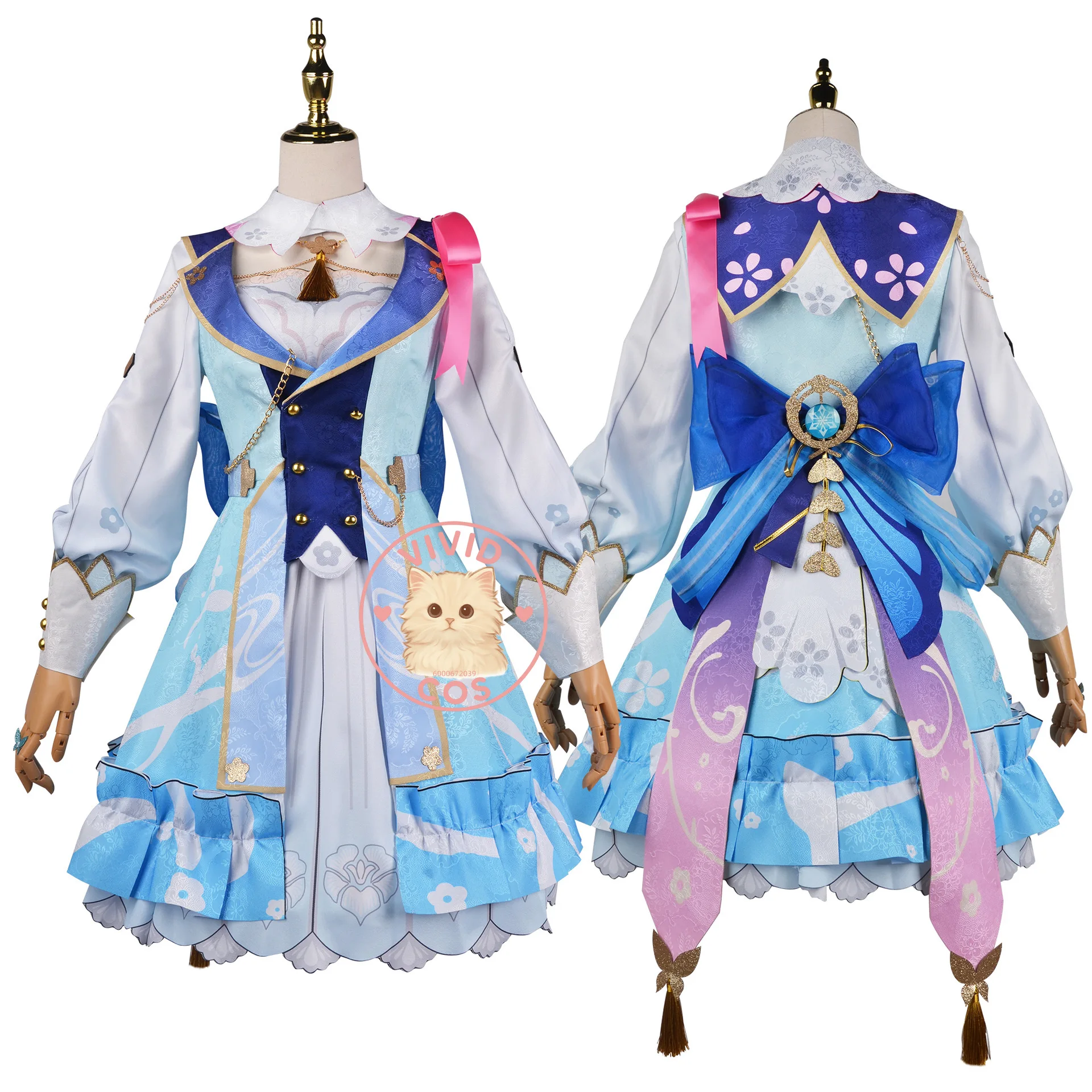 Genshin Impact Kamisato Ayaka Inazuma Flower of Sanctity Cosplay Kostüm Pastellrosa und weiße Palette Prinzessinnenartige Verfeinerung