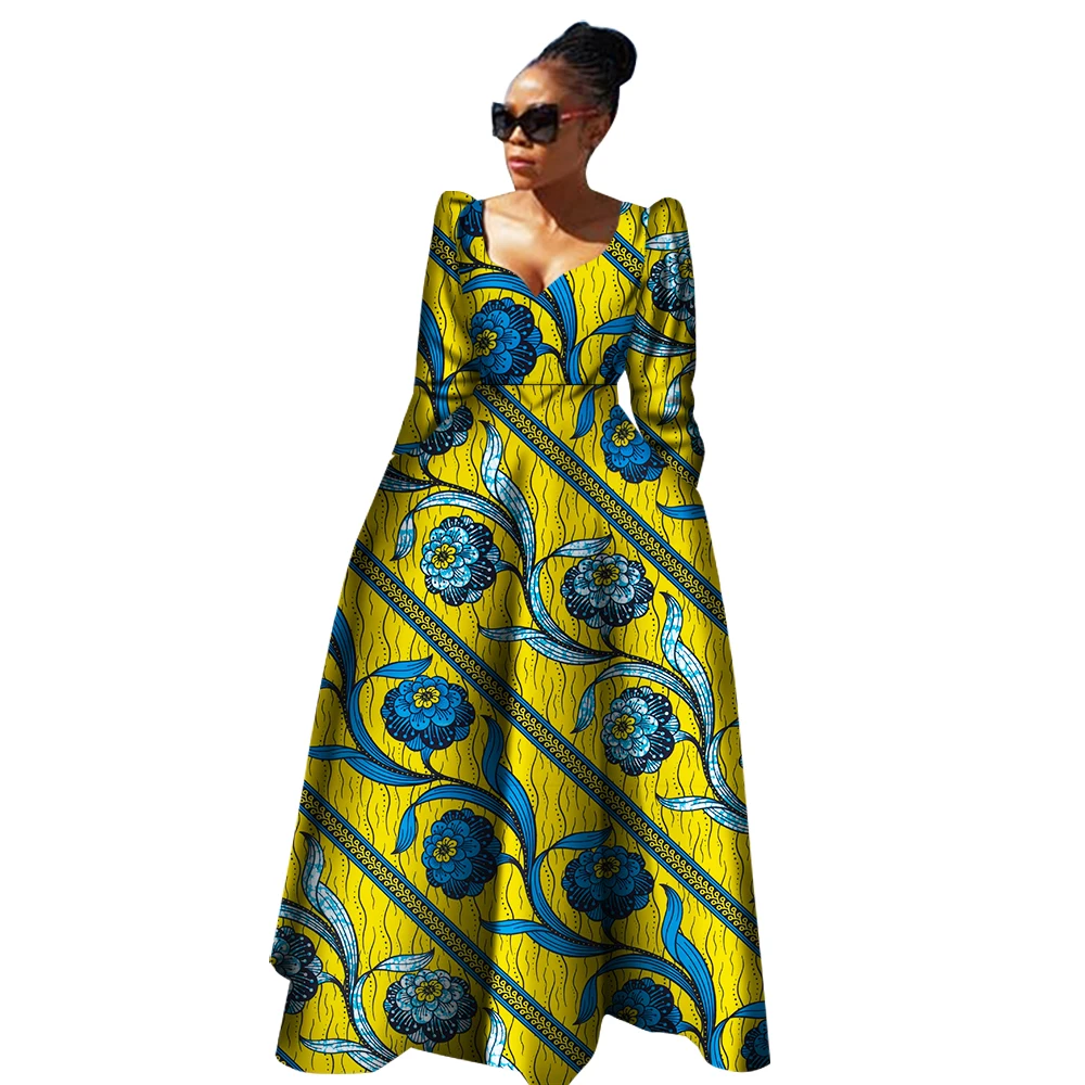 African Dresses for Women Full Sleeve Long Maxi Dress Robe Africaine Bazin Riche African Clothes Women Evening Dress WY2849