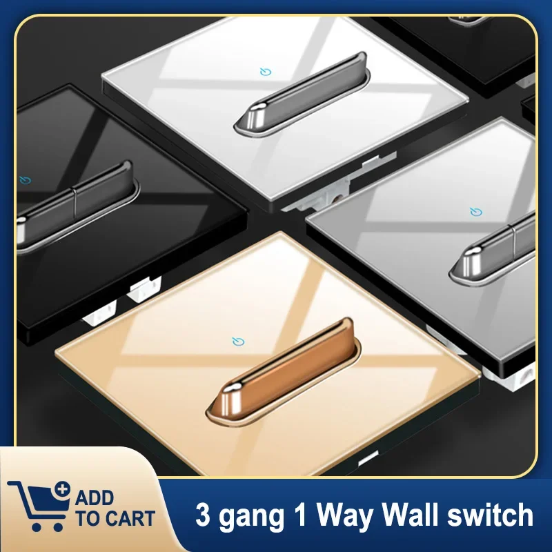 YINKA Crystal Tempered Glass Panel przełączników LED Wskaźnik 1 2 3 4 Gang/1 2 Way Przełącznik samoresetujący Przycisk włącznika światła Przełącznik ścienny