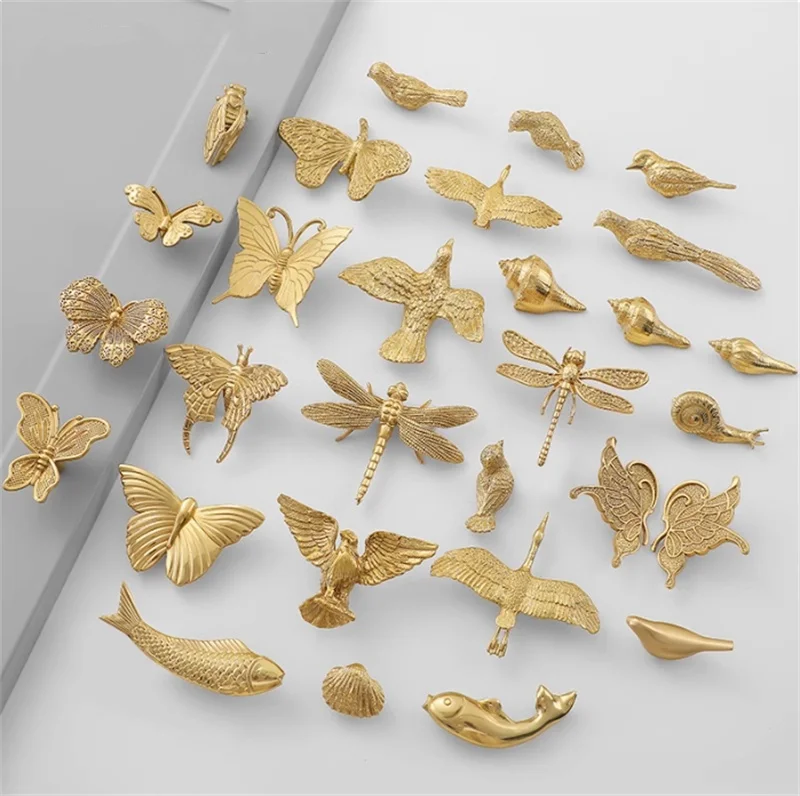 Solid Brass Furnitue Handle Single Hole Drawer Door Knob Gold Bird Dragonfly Shape Wardrobe Cupboard Cabinet Door Handles Pulls