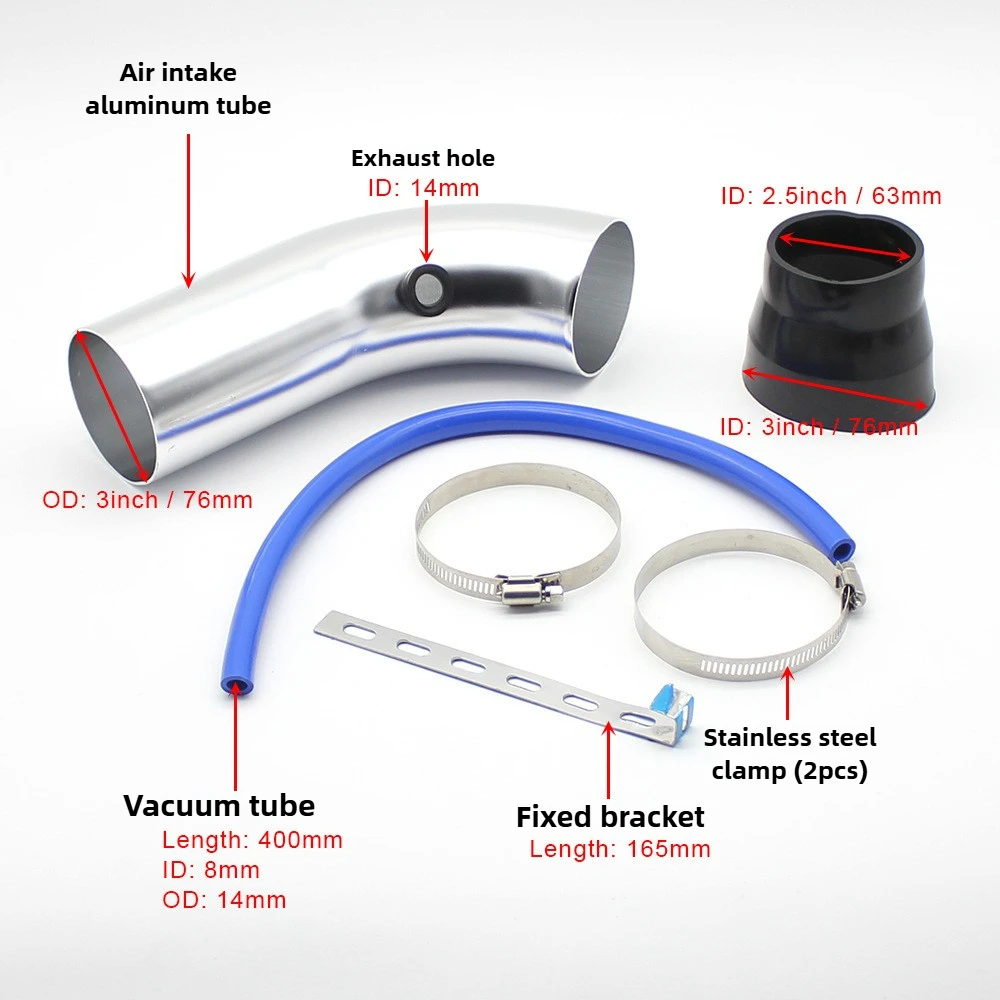 Para universal 76mm 3 Polegada kit de tubulação de entrada de ar frio com filtro de ar liga alumínio desempenho corrida motor baía estilo atualização