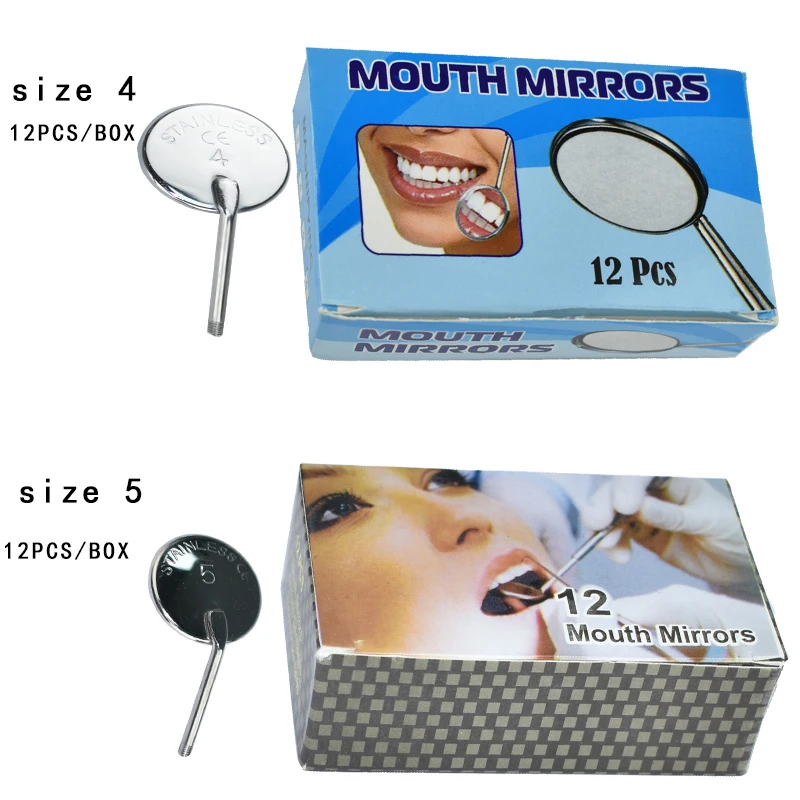 12Pcs/Box Dental Stainless Steel Dental Mouth Mirror 4/5 Anti Fog Front Surface Dentistry Mirrors High Quality Dentist Equipment