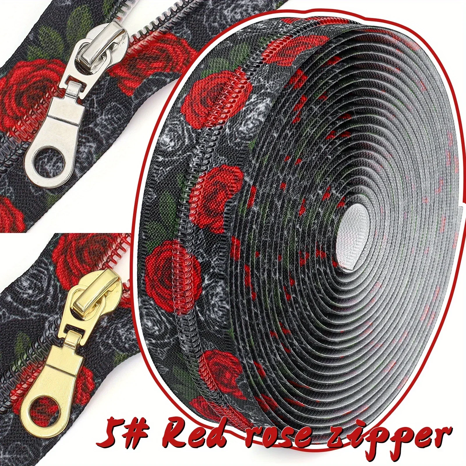 

1 set, 5 #nylon printed zipper, 177.16inch/450cm zipper, with 10 locking zipper heads, sewing replacement zipper