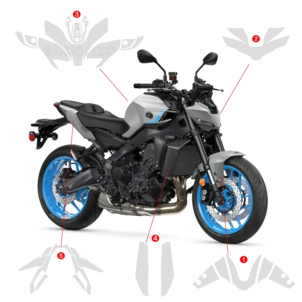 MT09 SP 2024-2025 PPF Unsichtbare Schutzfolie Für Yamaha MT-09 MT 09 SP Motorrad TPU Farbe Verkleidung Kit transparente Aufkleber