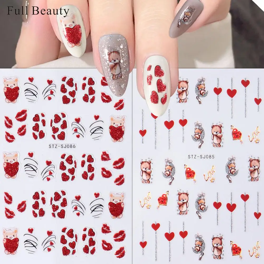 Kiss Sexy Red Lips Stickers for Nails Valentine's Day Self-adhesive Nail Art Decoractions Decals Sliders Manicure Accessori O3J3