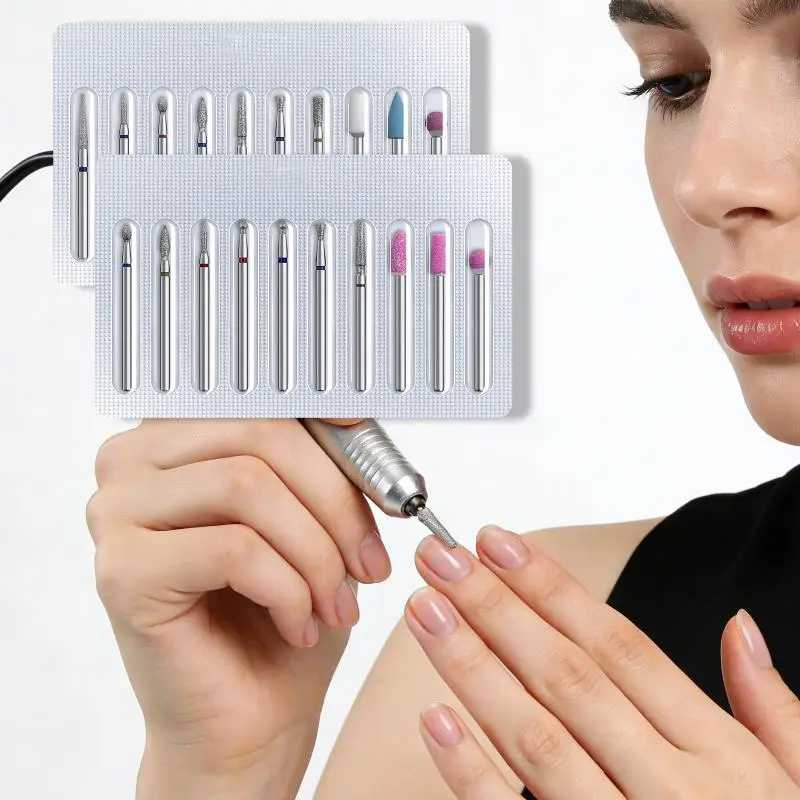 10 Pezzi/Set Punte per Trapano Elettrico per Manicure e Pedicure in Tungsteno per Rimozione Pelle Morta e Lucidatura Unghie