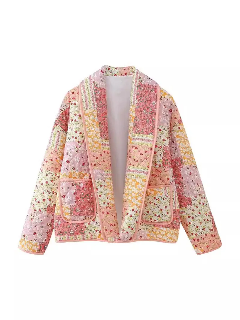 

Женская повседневная свободная синяя куртка с принтом, осень-зима, женские винтажные лоскутные хлопковые куртки, женская уличная верхняя одежда с цветочным принтом