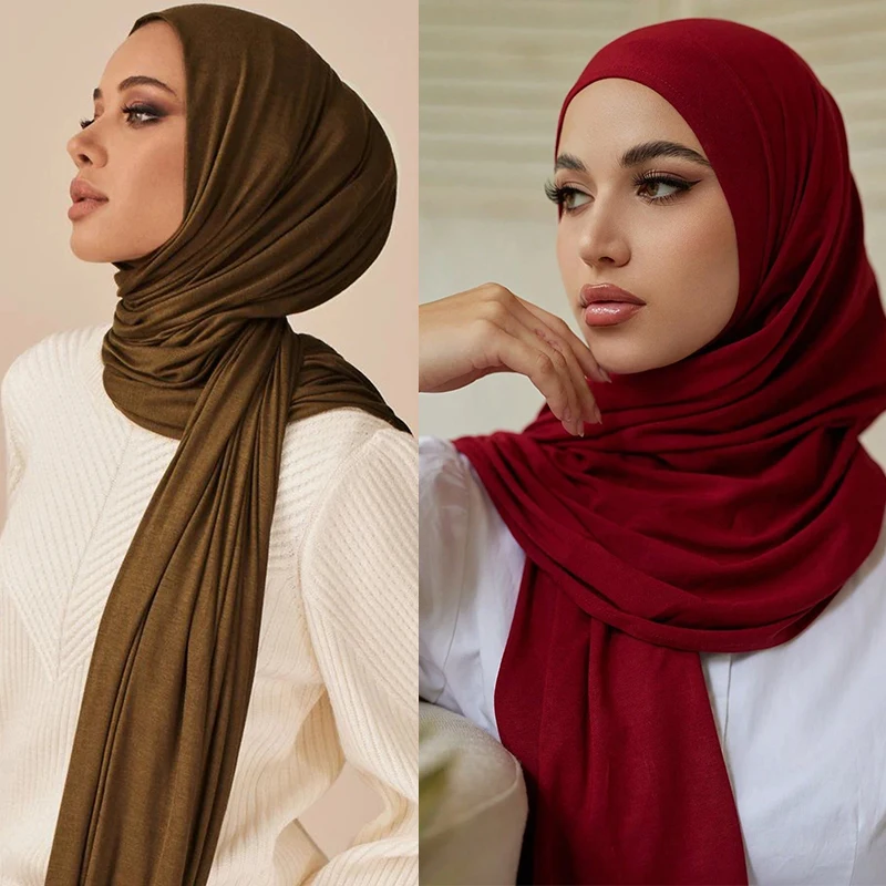 Ramadan Polyester Jersey Hijab Scarf Long Muslim Shawl Plain Soft Turban Tie Head Wraps For Women Africa Headband 180x80cm