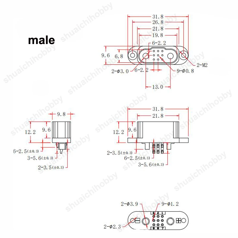 5Pair Power Battery 2+9P Connector DC 500V 25A/3A Male Female Plug High Current Gold Plating Terminal for RC Drone LED Connect