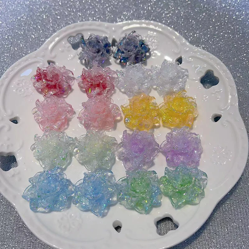 

90MM Ice transparent Rolled Edge Resin Small Rose 27MM Firefly/luminous DIY Handicraft Decoration Material