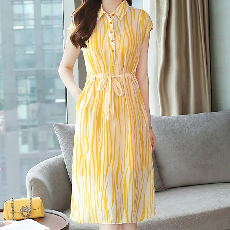 

Dress Women Sweet Beatch Style Striped Dresses Knne Lenght Staight Koren Summer Clothes Jupe Femme