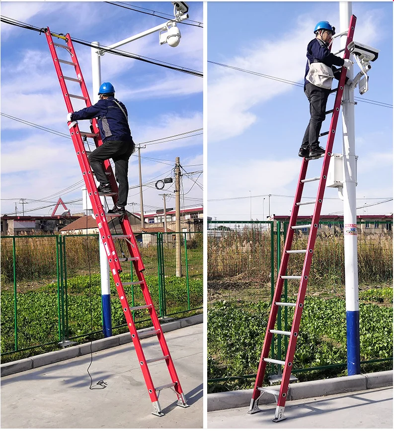 Two or Triple Sections Rope Operation Multipurpose Electricians Extension Fiberglass Ladder Escaleras