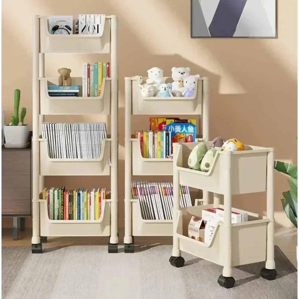 Trolley Storage Rack Movable Bookshelf Multifunctional Living Room Storage Rack Children Toy Organizer Shelf Household Organizer