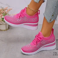 Women's Sneakers Shiny Rhinestone Wedge  Breathable Knit Non Slip Walking Shoes Woman Plus Size Fashion Thick Sole White Sneaker - Image 4