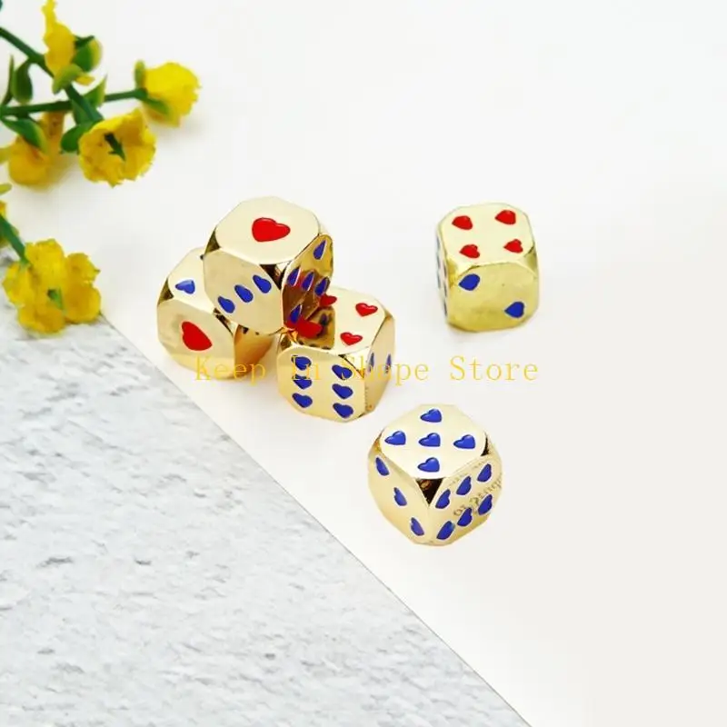 U1JC 5 PCS Metal 6 جوانب زاوية مستديرة النرد مع النقاط على شكل قلب لعب لعب النرد للعبة الطاولة ، تدريس الفصل الدراسي