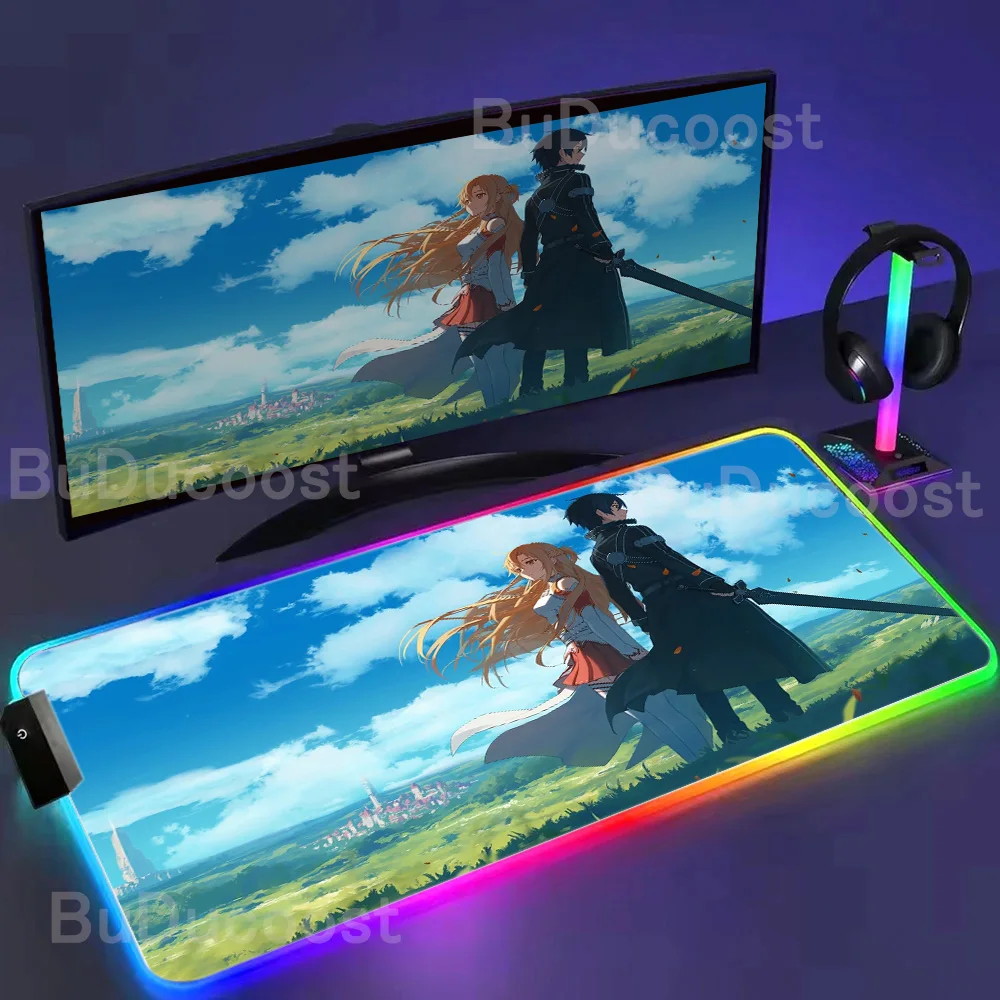 

Новый Sword Art Online RGB светодиодный светильник большой коврик для мыши аниме клавиатура настольный коврик Kirito XXL ковер для комнаты игровые аксессуары для игр