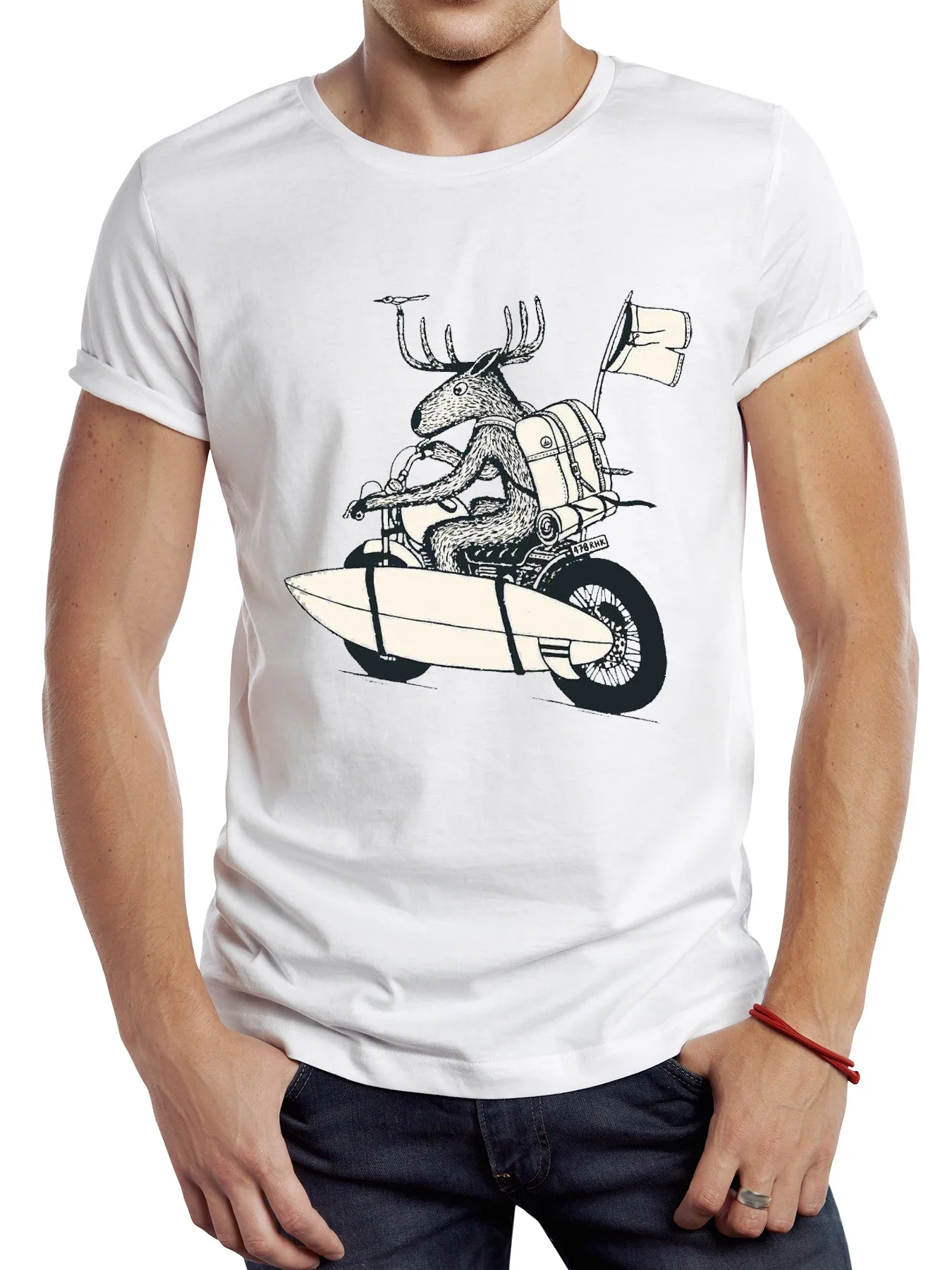 grafik geyik Rider spor bez Vintage gitmek sörf rahat Tops Hipster Tee TEEHUB ile Retro motosiklet Surfboard erkekler T Shirt