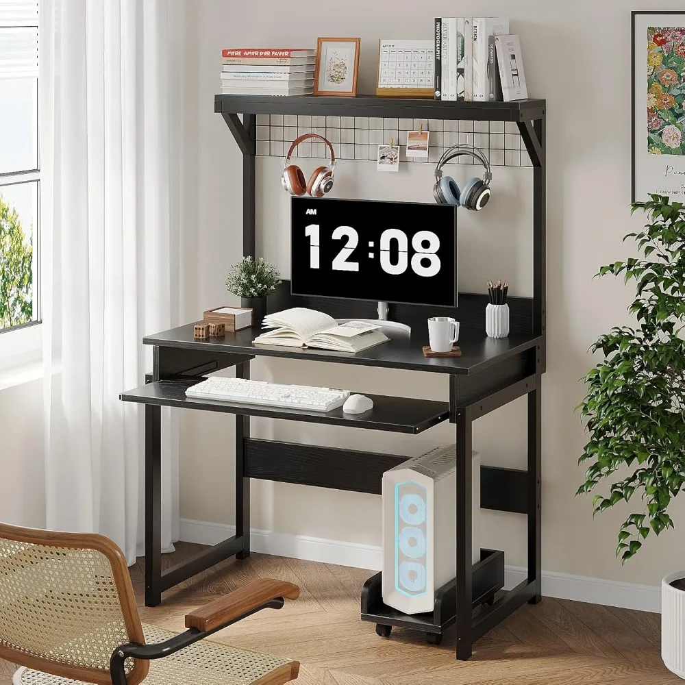 Space-Saving Home Office Computer Desk with Hutch, Writing Desk for Study and Workstation, PC Table for Efficient Office Setup