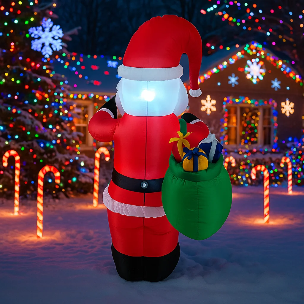 6피트 크리스마스 장식품 풍선 선물 가방 산타클로스 장난감 집 마당 장식 LED 장식 크리스마스 용품 야외용