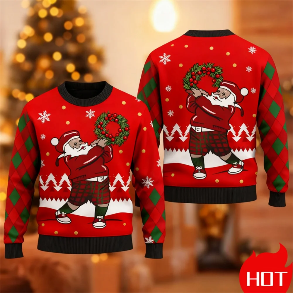 재미있는 산타클로스 그래픽 어글리 크리스마스 스웨터 남성용 패션 가을 겨울 3D 프린트 스웨트셔츠 캐주얼 오버사이즈 풀오버