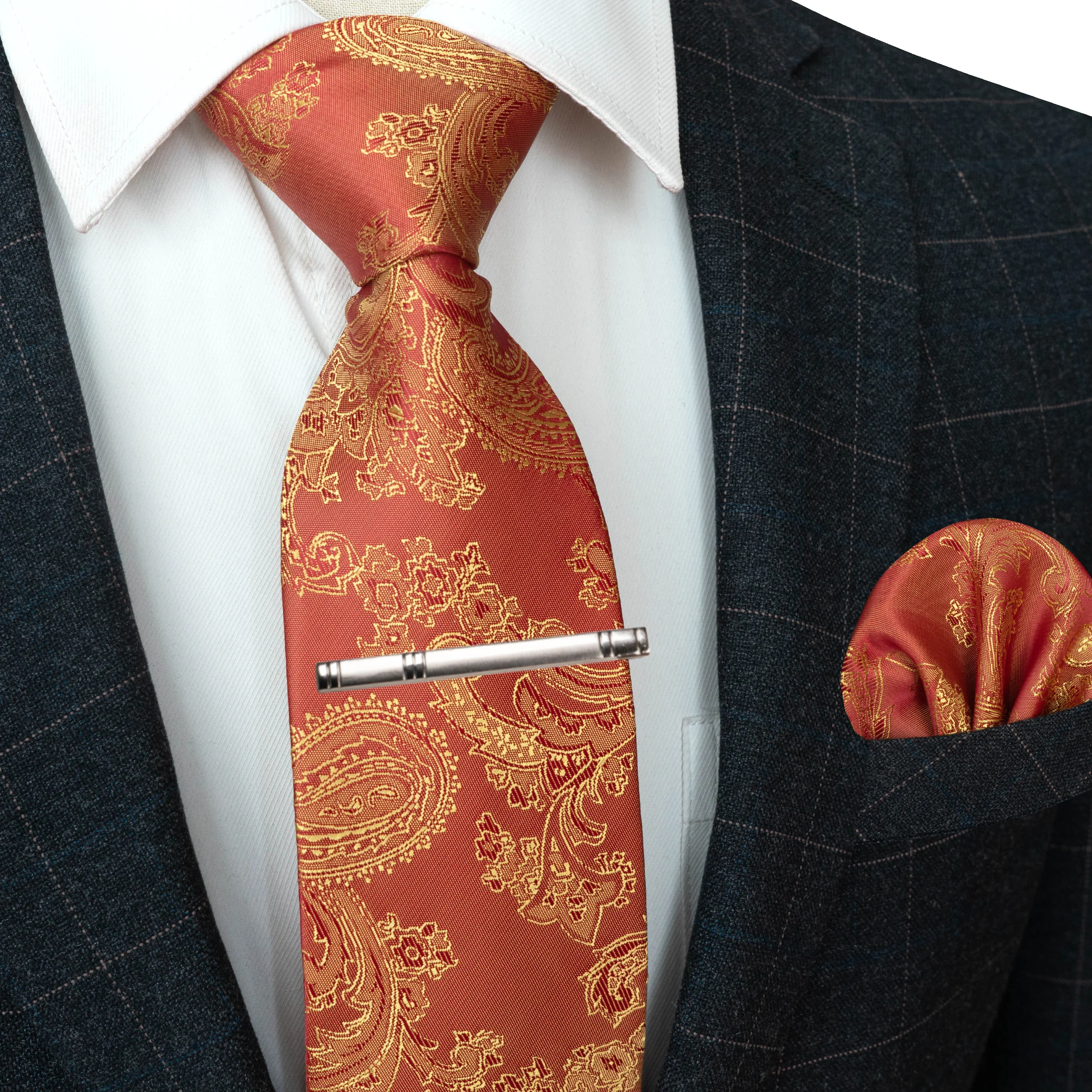 20 Farben Herren Formelle Lila und Rote Paisley Jacquard Krawatte Schal und Krawattenklammer Set Jacquard-Webart Geeignet für Hochzeiten Herren-Geschenk – Detail 19