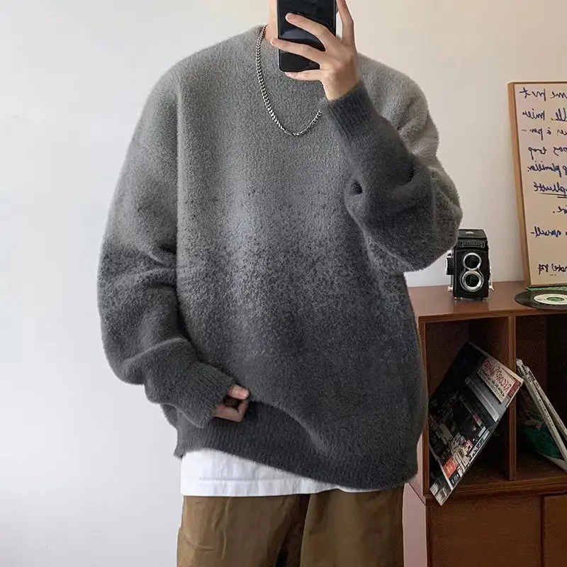 Fit American Gradient Crewneck Pullover Men's Hip Hop Sweater 2025 New High Street Style Knitwear for Teenagers Spring Autumn