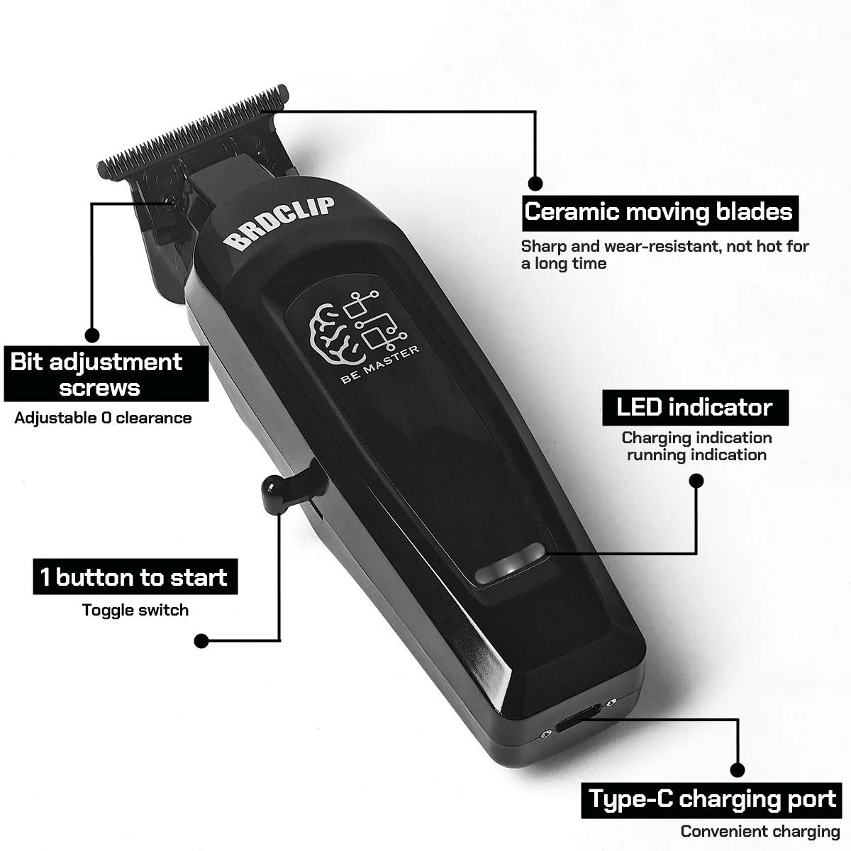 Professional BRDCLIP BRD107 8000RPM High Power Motor Hair Trimmer Powder metallurgy steel fixed ceramic moving blades With base