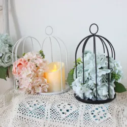 Outdoor Modern iron garden metal birdcage white/black line cage with Bird hook decoration hanging flowerpot succulent plants