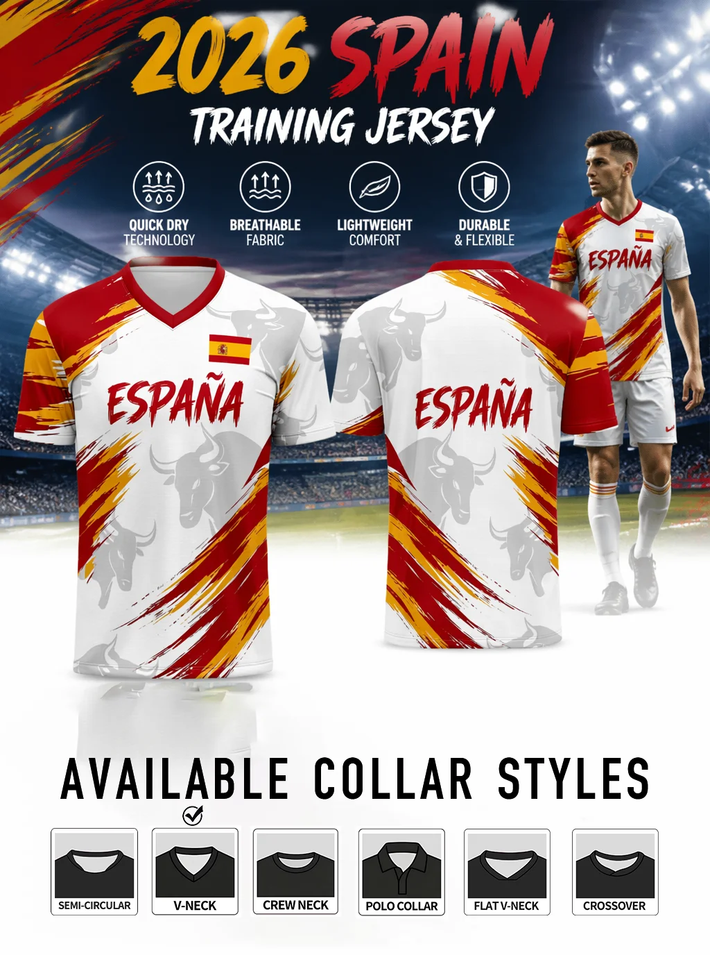 Light‑weight flexible short‑sleeve training shirt, Spanish‑style artwork for sports and daily wearing