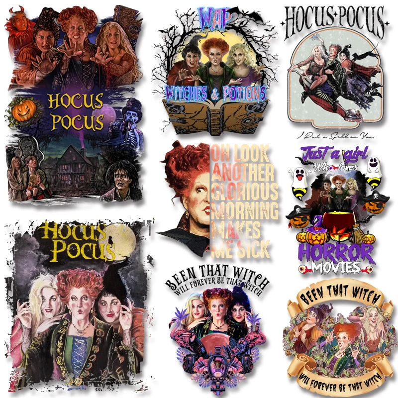 Witches Crew Sanderson Sister Hocus Pocus Halloween Magic Heat transfer stickers Iron on Decals Thermal Prints