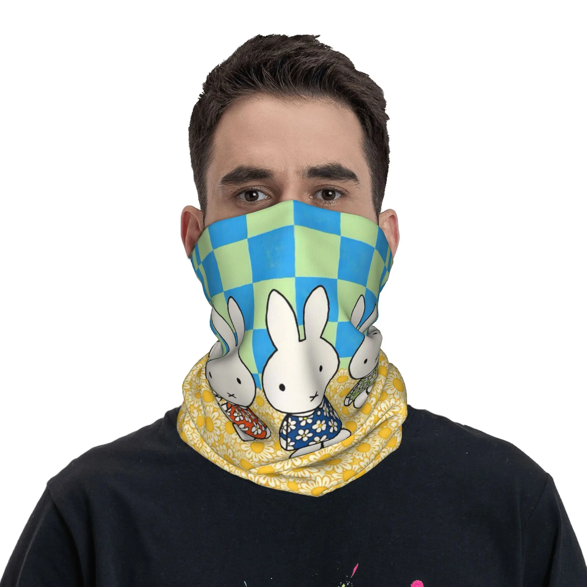 Cute Miffyy  Cartoon Pattern Bandana Neck Cover Printed  Wrap Scarf Warm Headband Hiking for Men Women Adult Washable