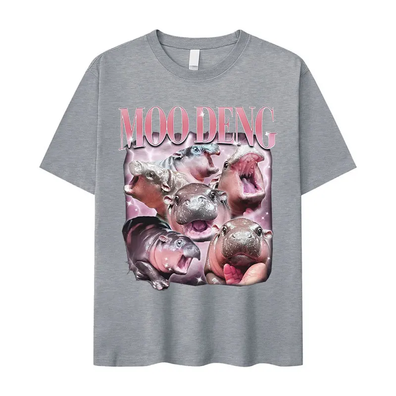 Moo Deng divertente bambino ippopotamo Meme magliette uomo donna Retro estetica manica corta T-shirt di alta qualità 100% cotone Tshirt oversize