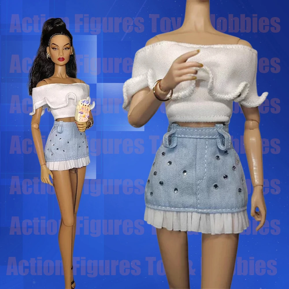 

【Only Clothes】1/6 Irregular Diamond High Waist Denim Mini Skirt with Leather Belt for 30cm PP fashionroyalty nf3 Super-model