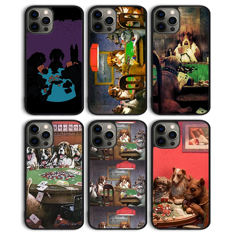 Dogs playing poker Phone Case Back Cover for iPhone 16 15 SE2020 14 13 11 12 Pro Max mini XS XR X PlusS Shell Coque